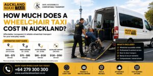 Wheelchair taxi in Auckland showing an accessible maxi van with a wheelchair ramp, estimated wheelchair taxi costs, door-to-door transport, assisted service and booking information.